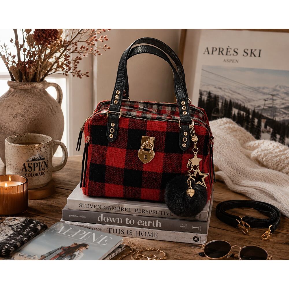 Juicy Couture Buffalo Plaid Heart Lock Satchel Crossbody Y2K Aspen Glam Bag